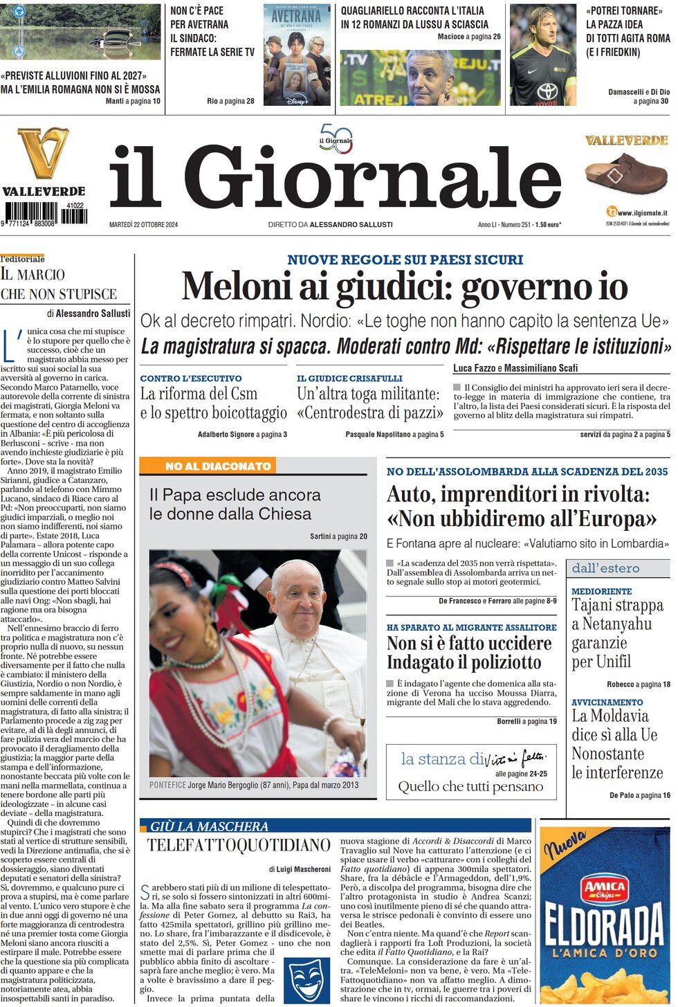 Il Giornale - Front Page - 10/22/2024