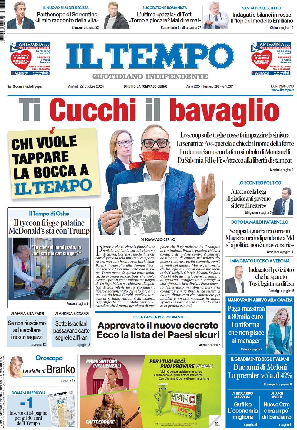 Il Tempo - Front Page - 10/22/2024