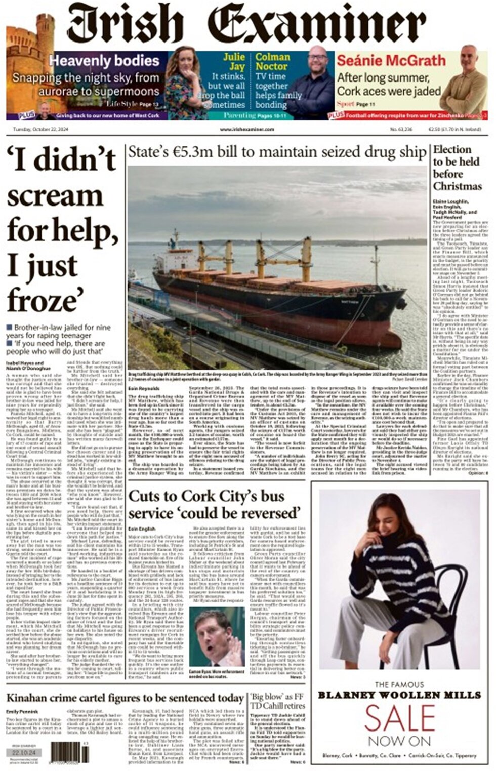 Irish Examiner - Front Page - 10/22/2024