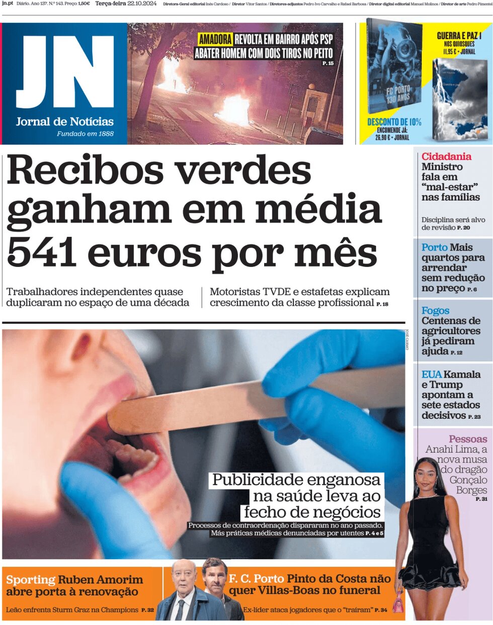 Jornal de Notícias - Front Page - 10/22/2024