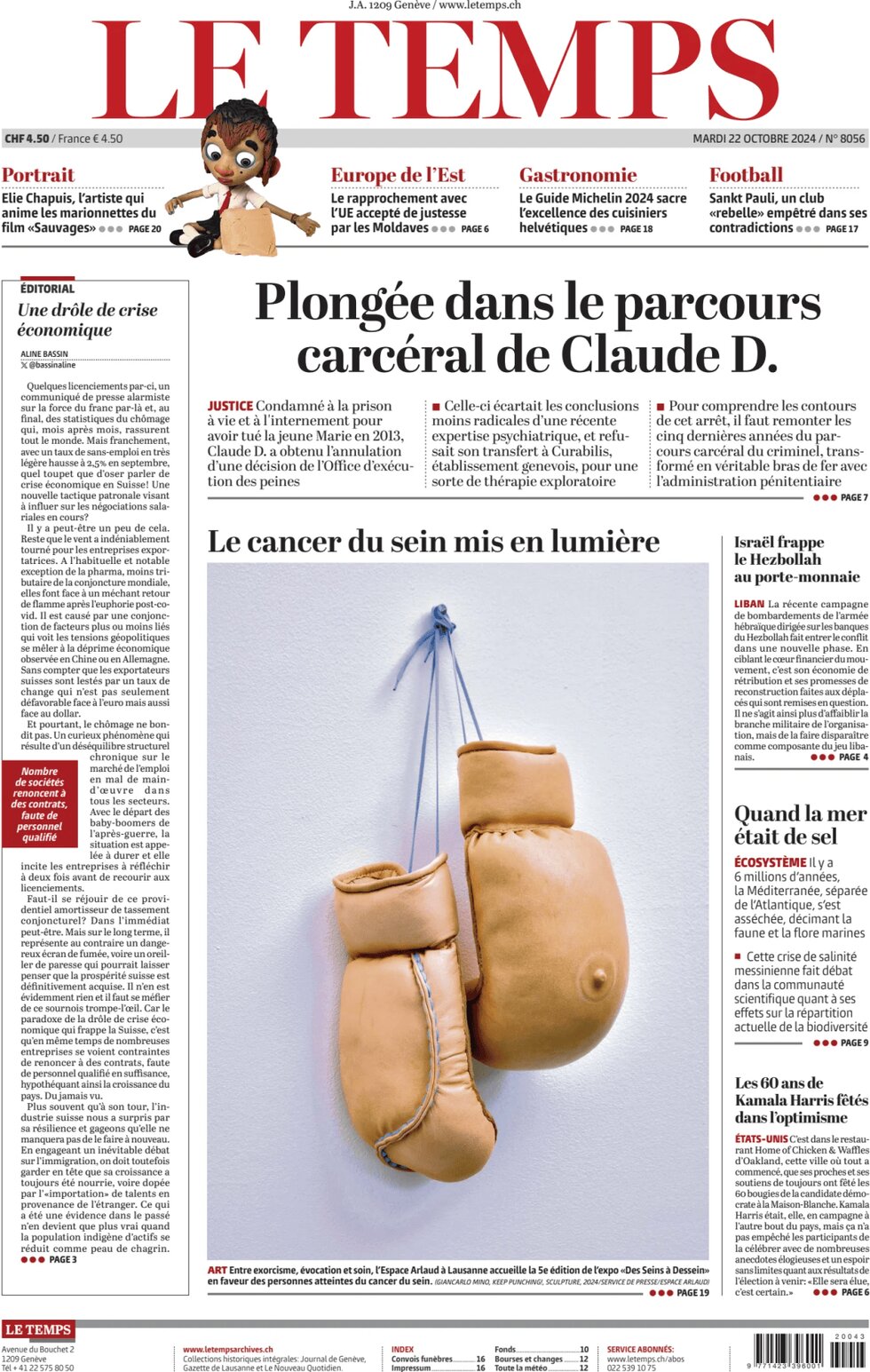 Le Temps - Front Page - 10/22/2024