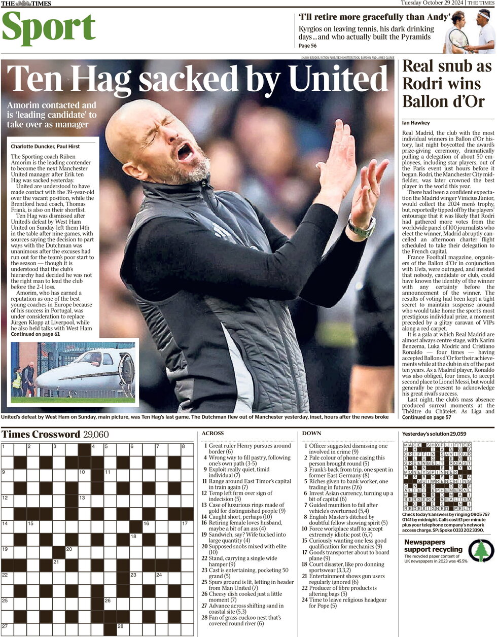 The Times SPORT - Front Page - 10/29/2024