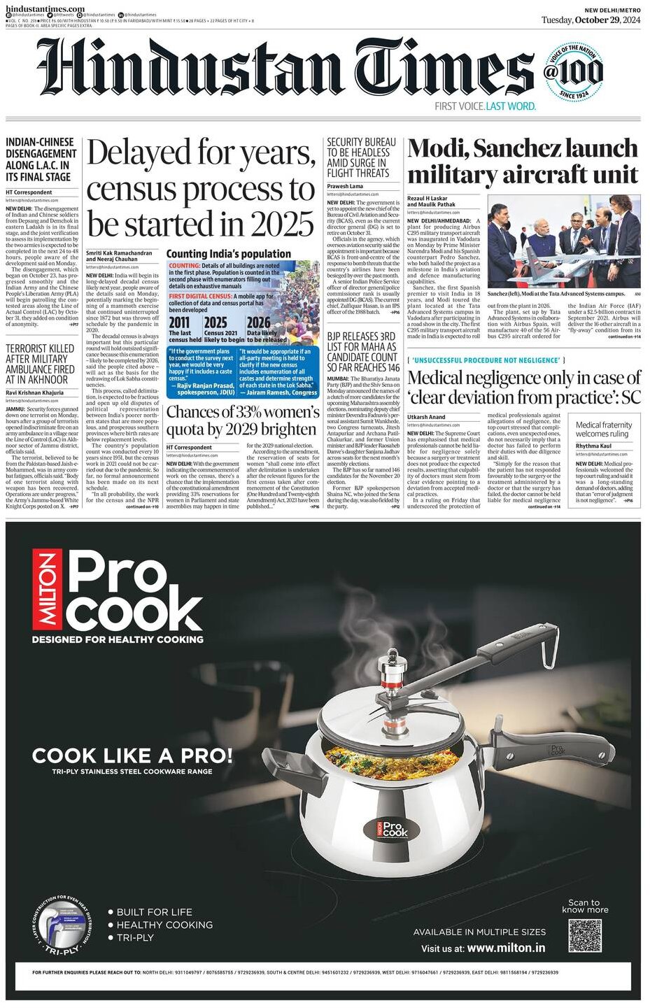 Hindustan Times - Front Page - 10/29/2024