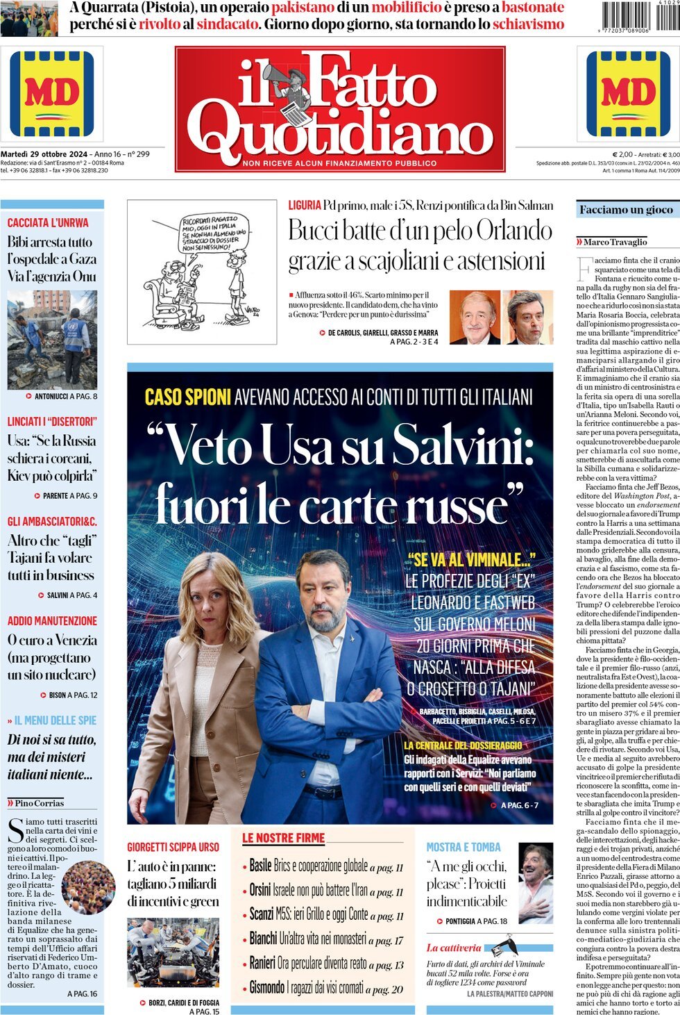 Il Fatto Quotidiano - Front Page - 10/29/2024