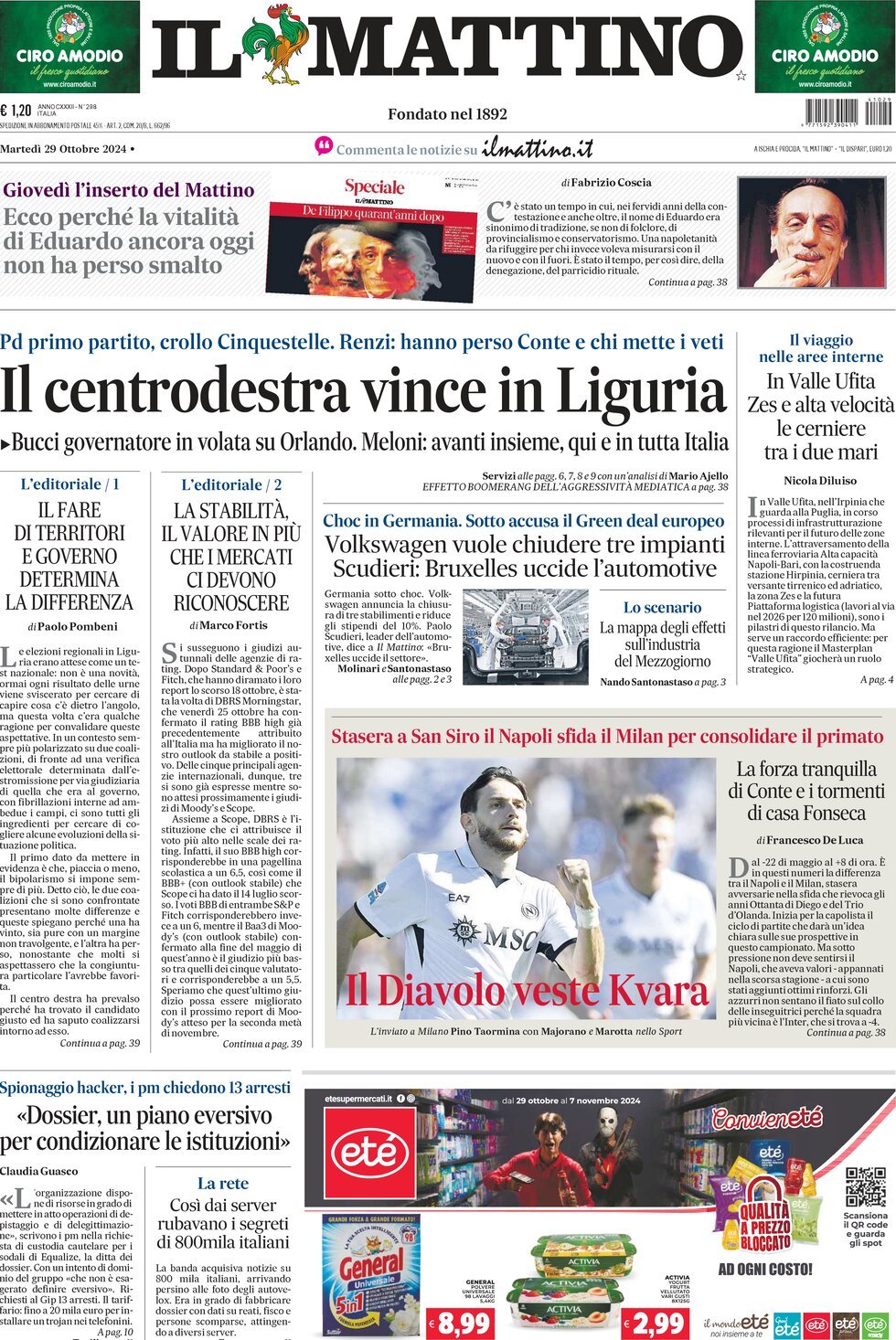 Il Mattino - Front Page - 10/29/2024