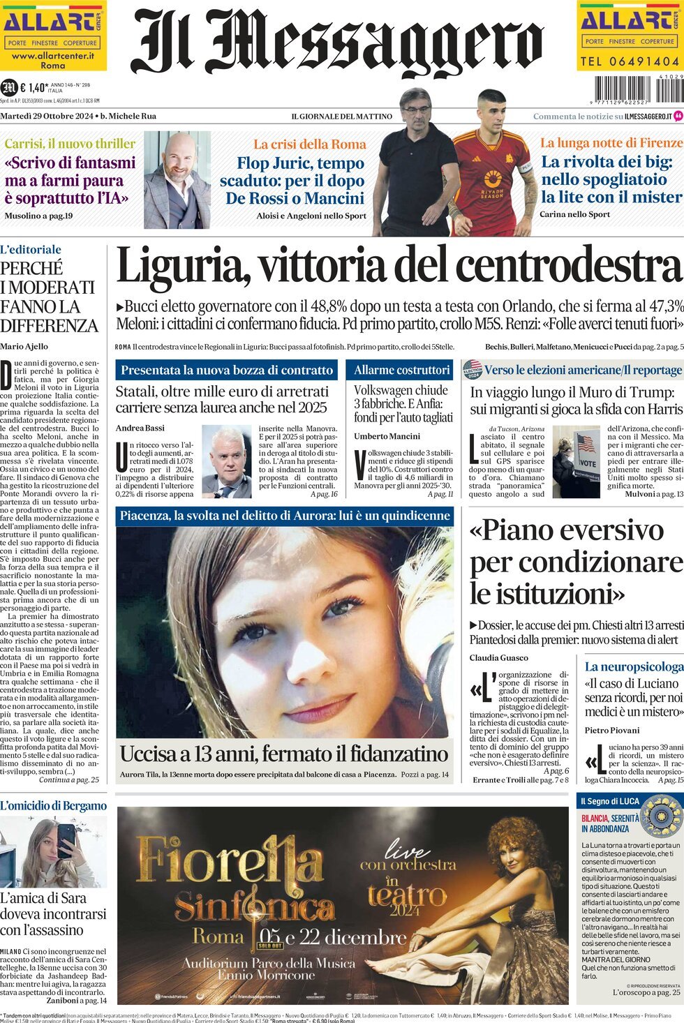 Il Messaggero - Front Page - 10/29/2024