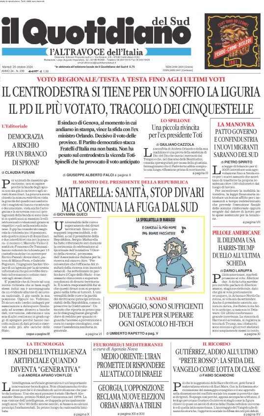 Il Quotidiano del Sud L'Altravoce - Front Page - 10/29/2024