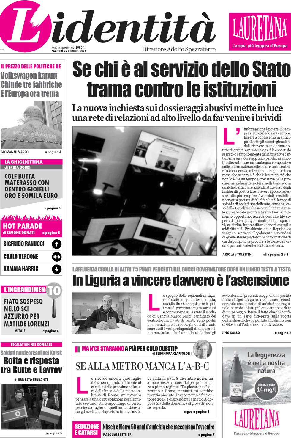 L'Identità - Front Page - 10/29/2024