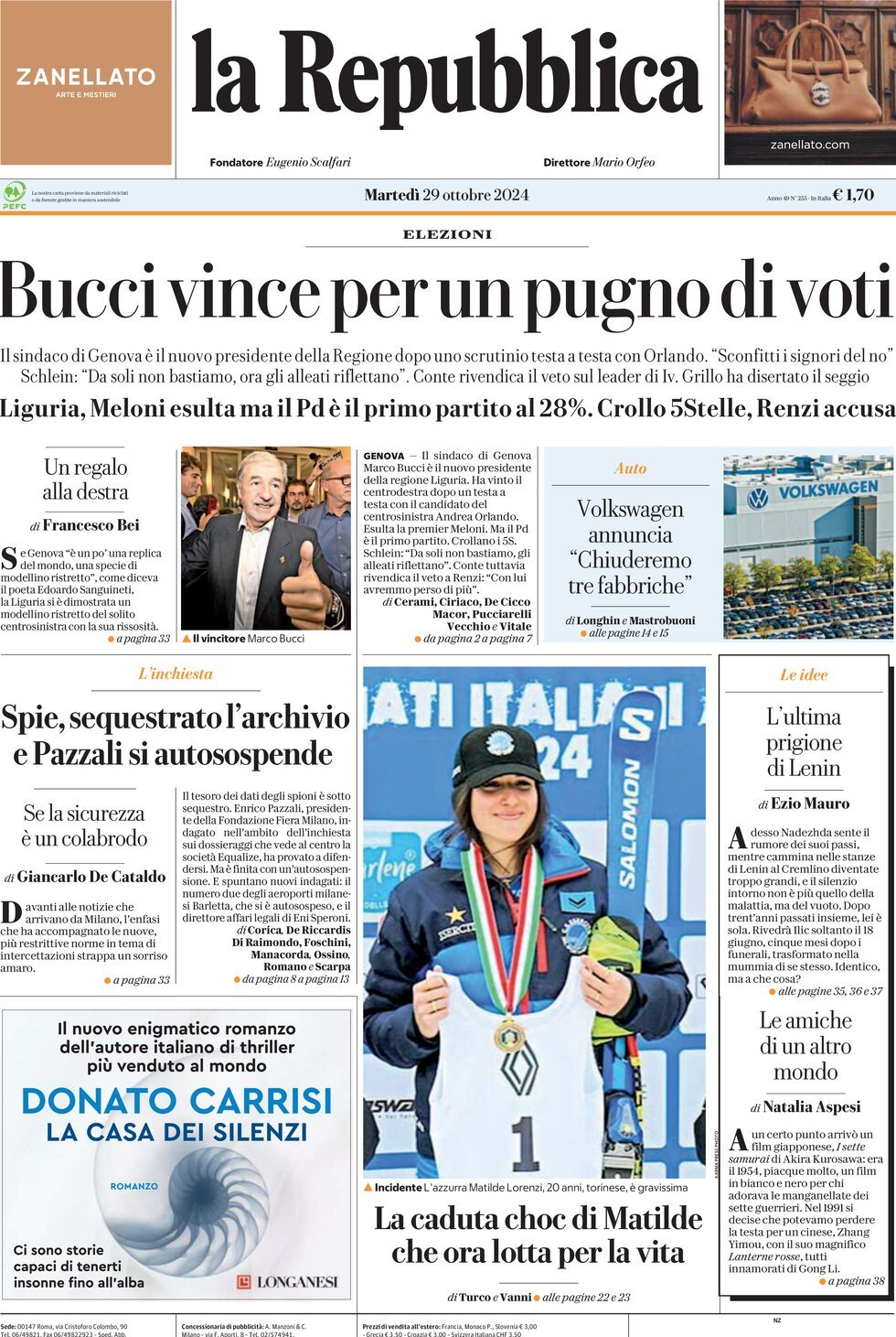 La Repubblica - Front Page - 10/29/2024