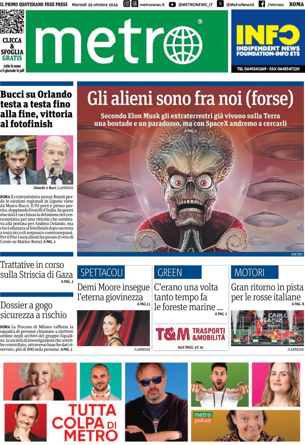 Metro (Roma) - Front Page - 10/29/2024