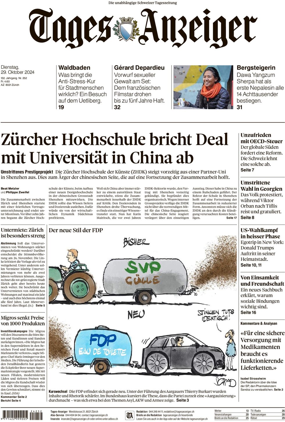 Tages-Anzeiger (Tagi TA) - Front Page - 10/29/2024