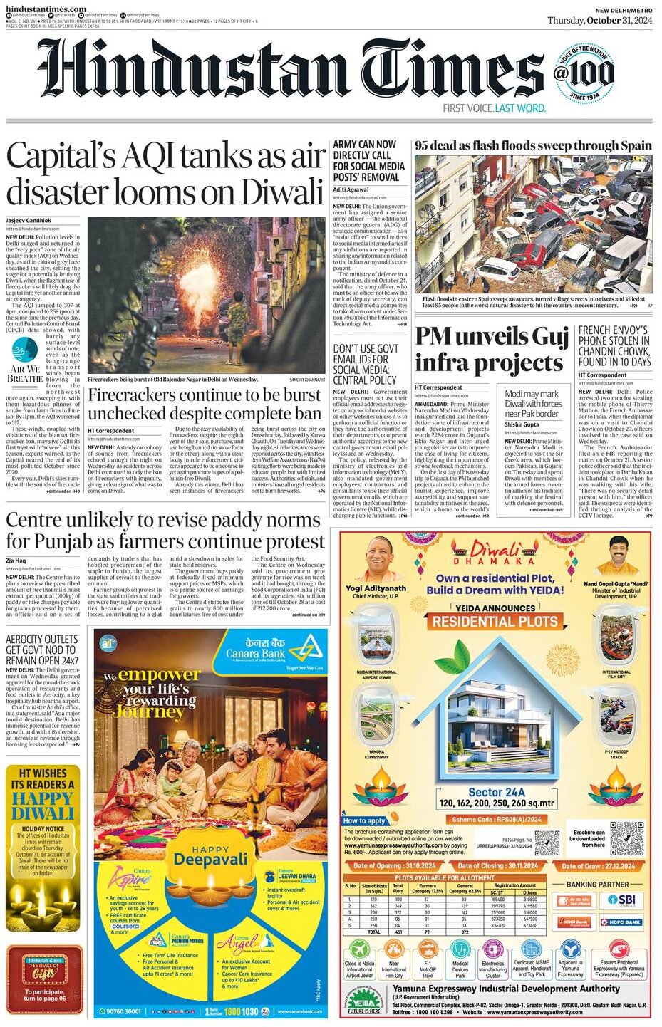 Hindustan Times - Front Page - 10/31/2024