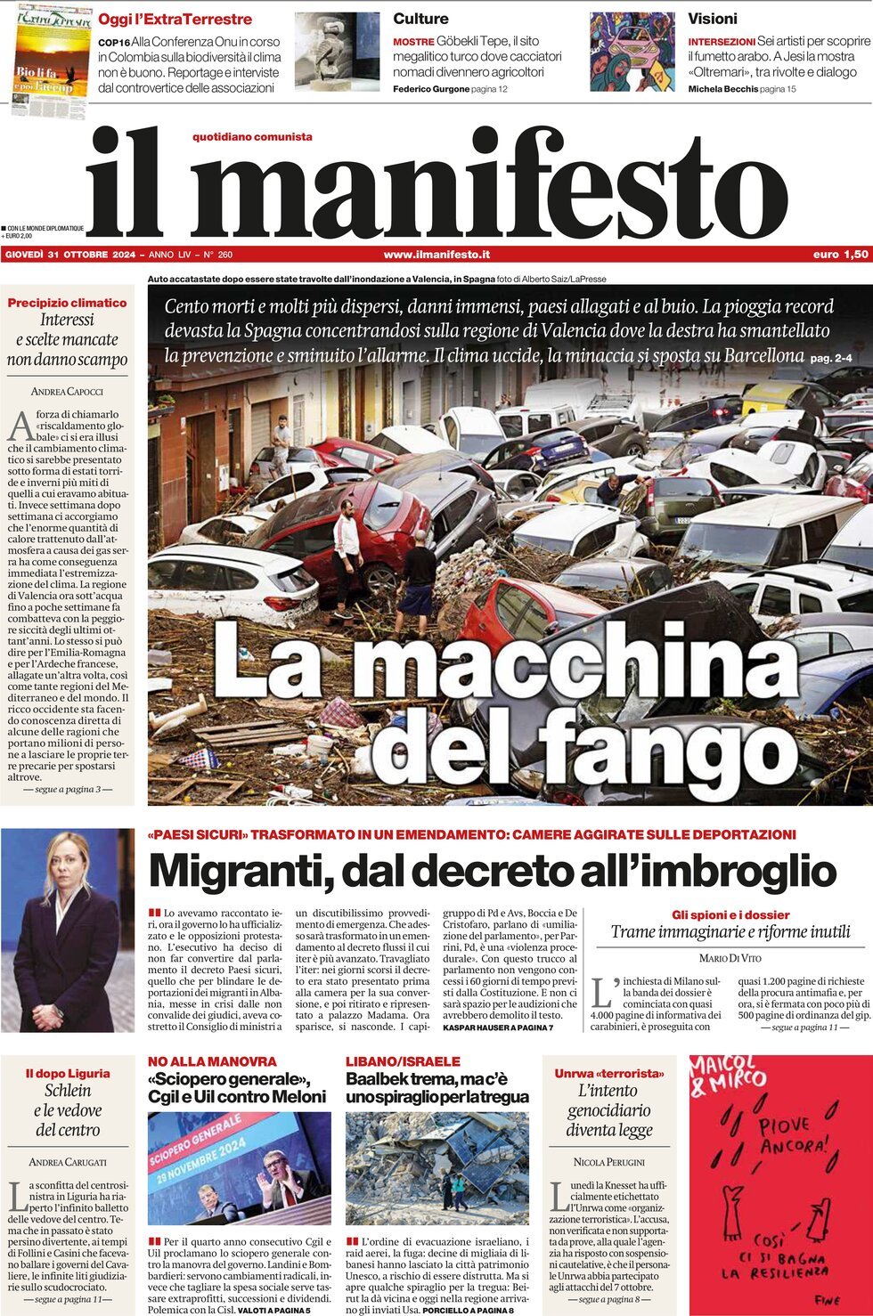 Il Manifesto - Front Page - 10/31/2024