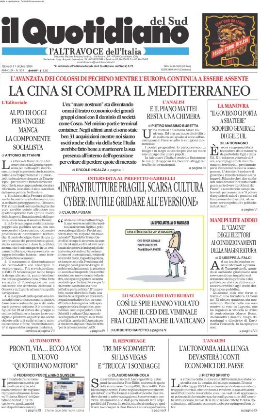 Il Quotidiano del Sud L'Altravoce - Front Page - 10/31/2024