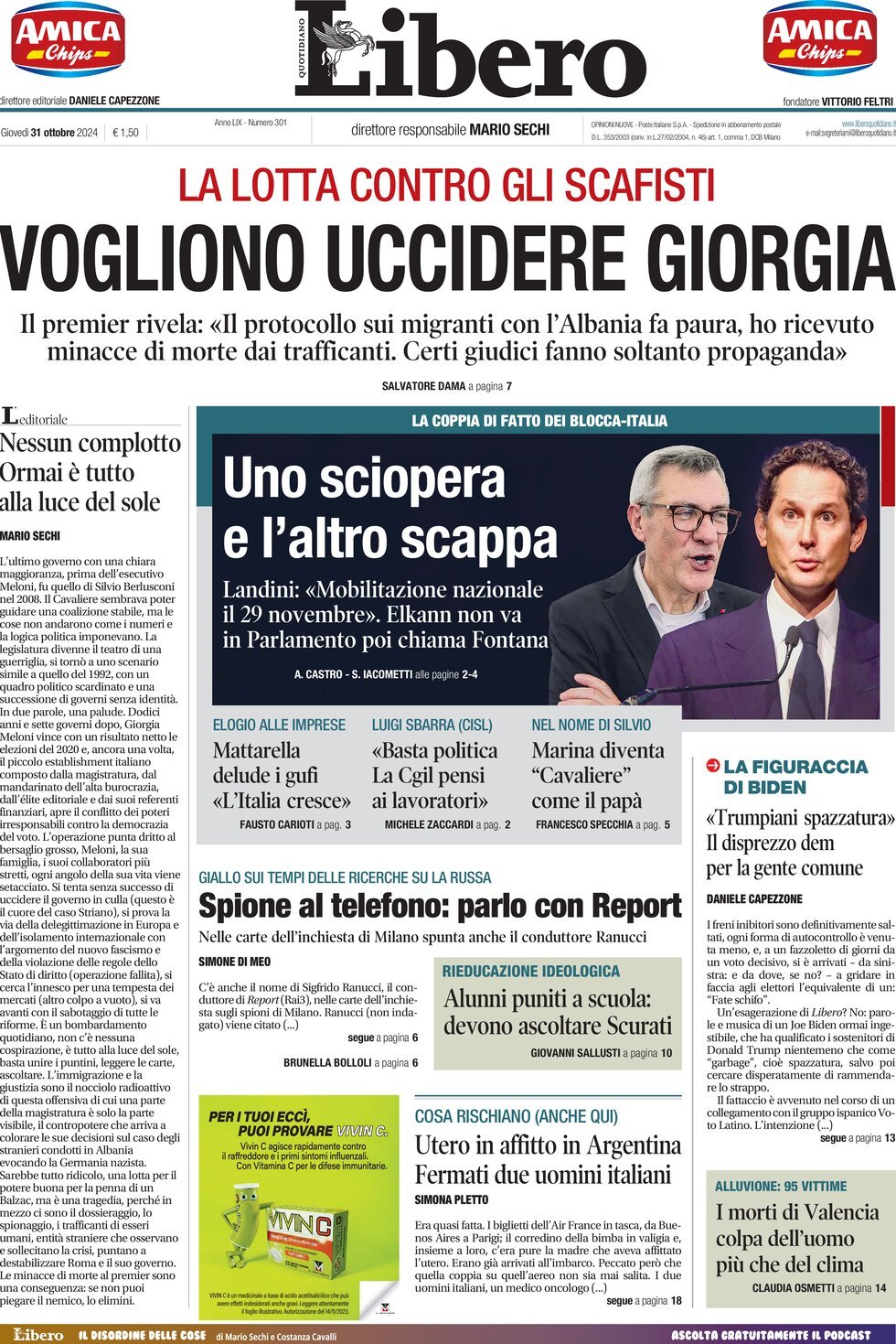 Libero Quotidiano - Front Page - 10/31/2024