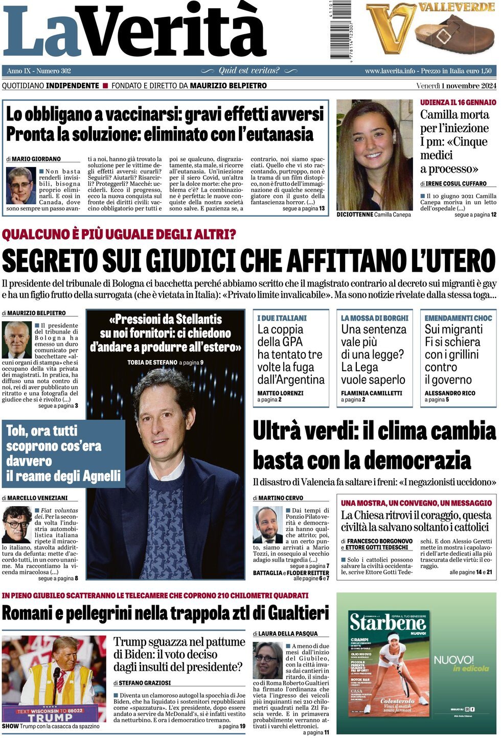 La Verità - Front Page - 11/01/2024