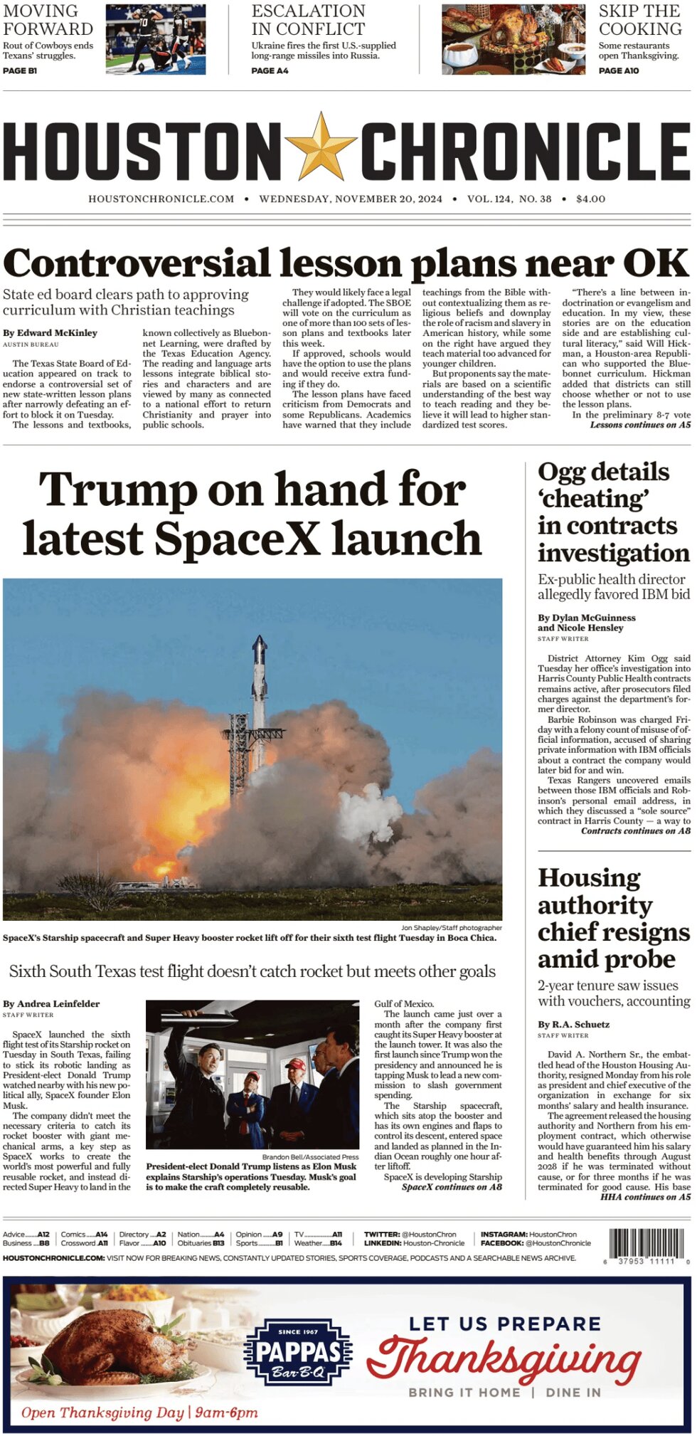 Houston Chronicle - Cover - 11/20/2024