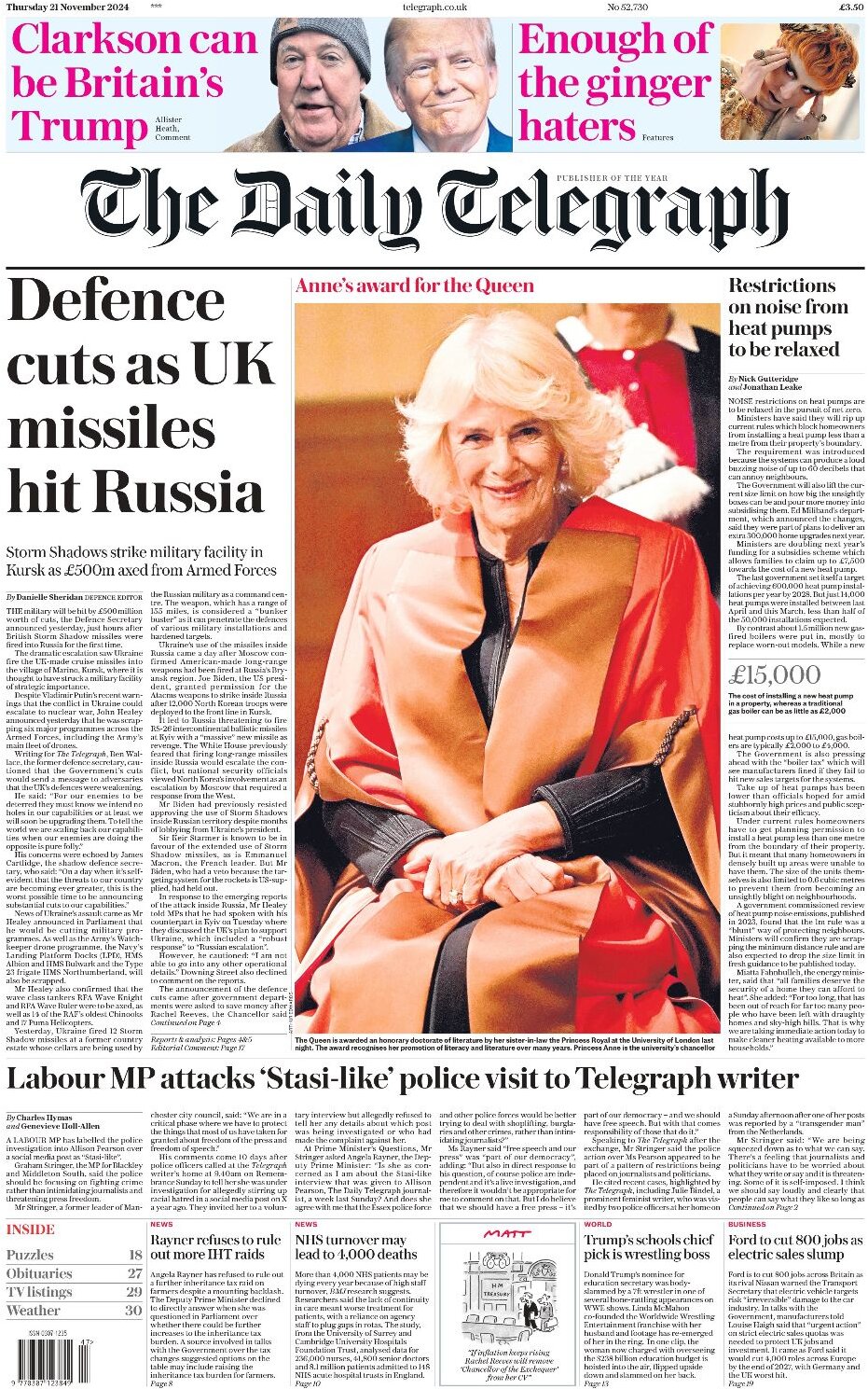 The Daily Telegraph - Front Page - 11/21/2024