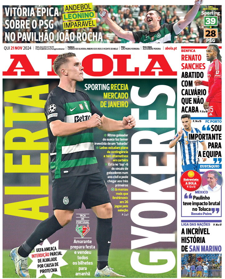 A Bola - Front Page - 11/21/2024