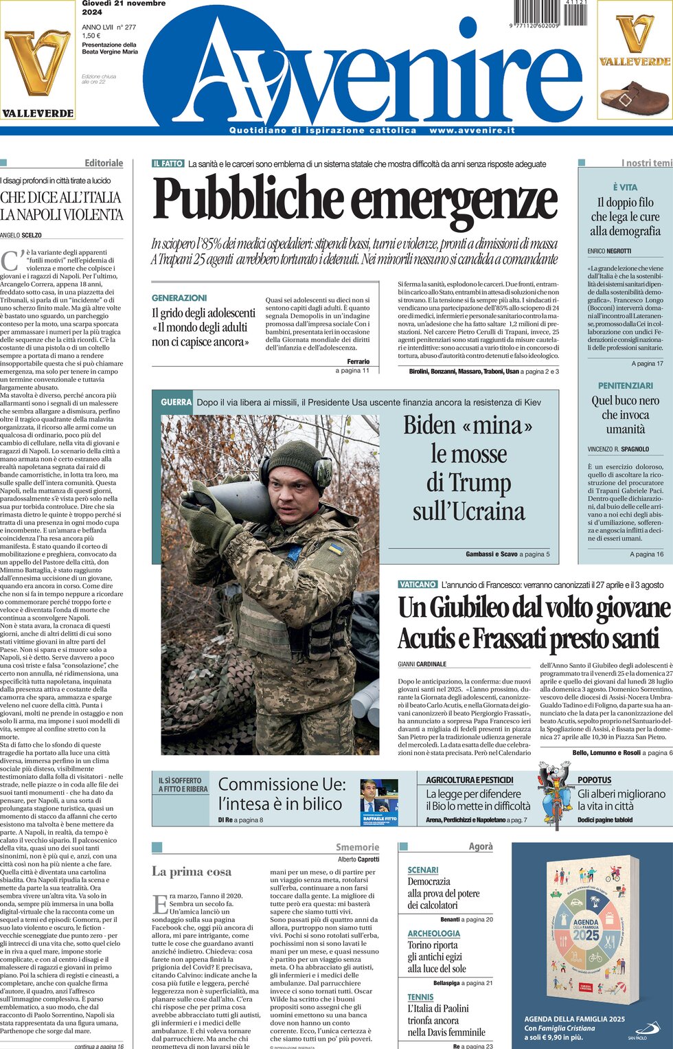 Avvenire - Front Page - 11/21/2024