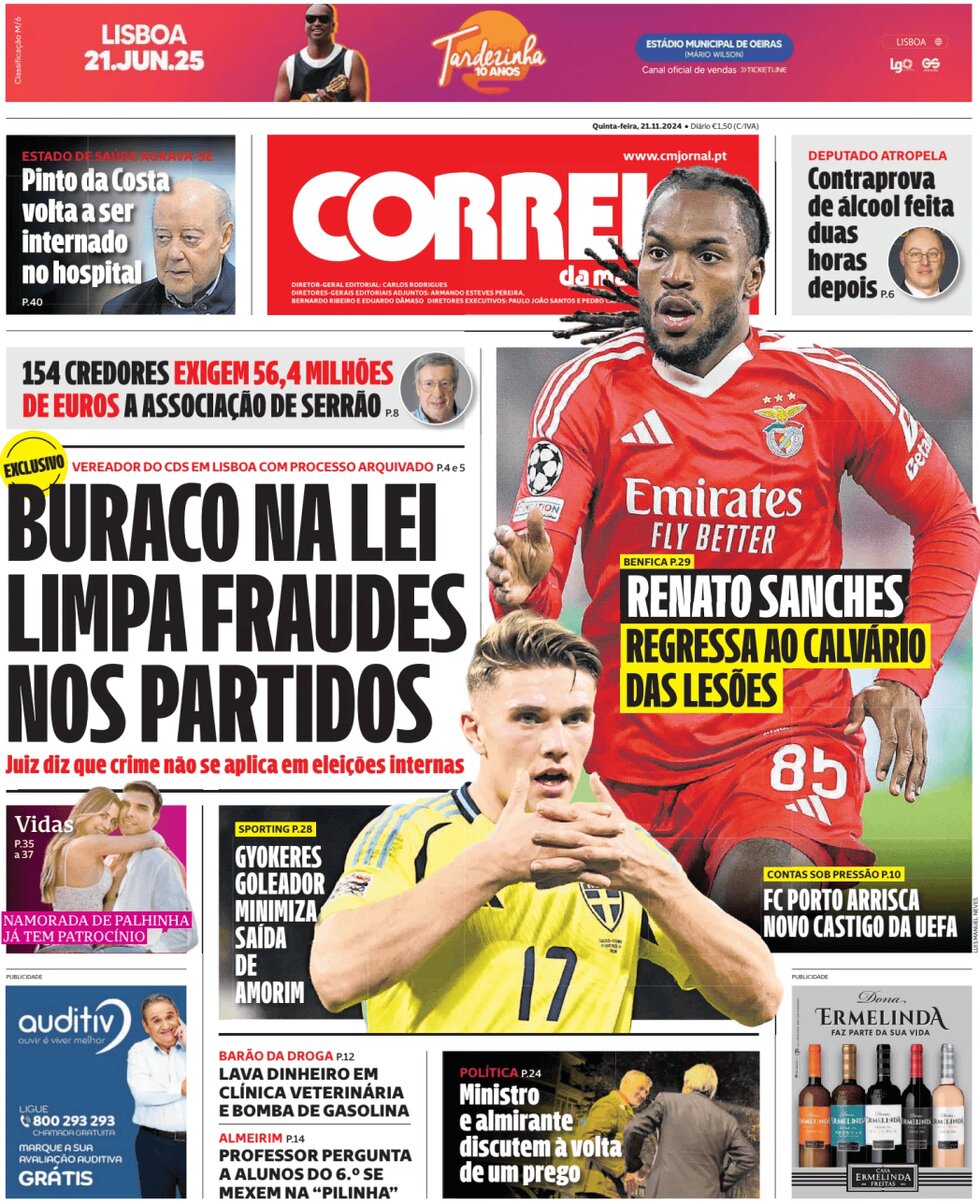 Correio da Manhã - Front Page - 11/21/2024