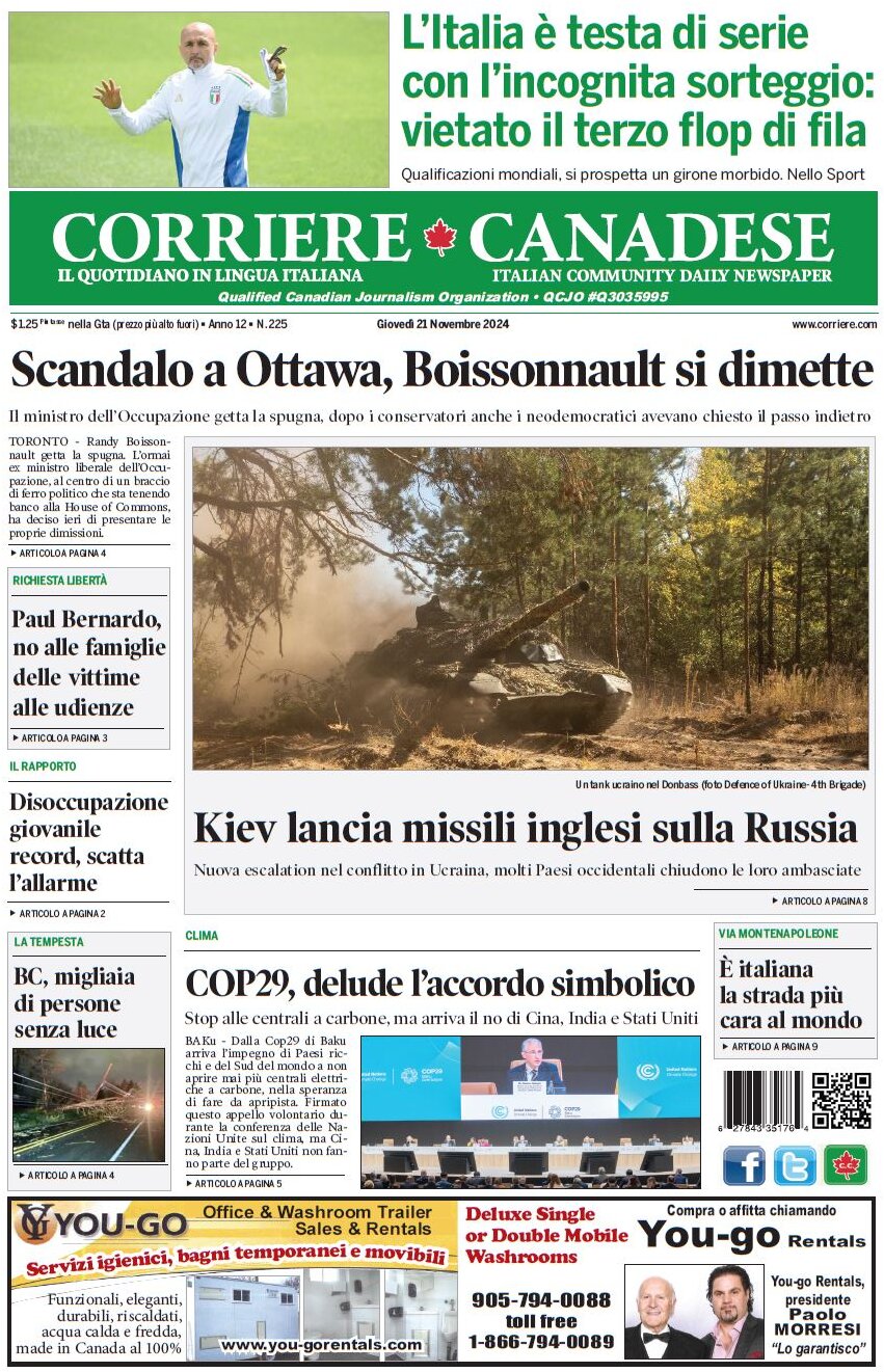 Corriere Canadese - Front Page - 11/21/2024