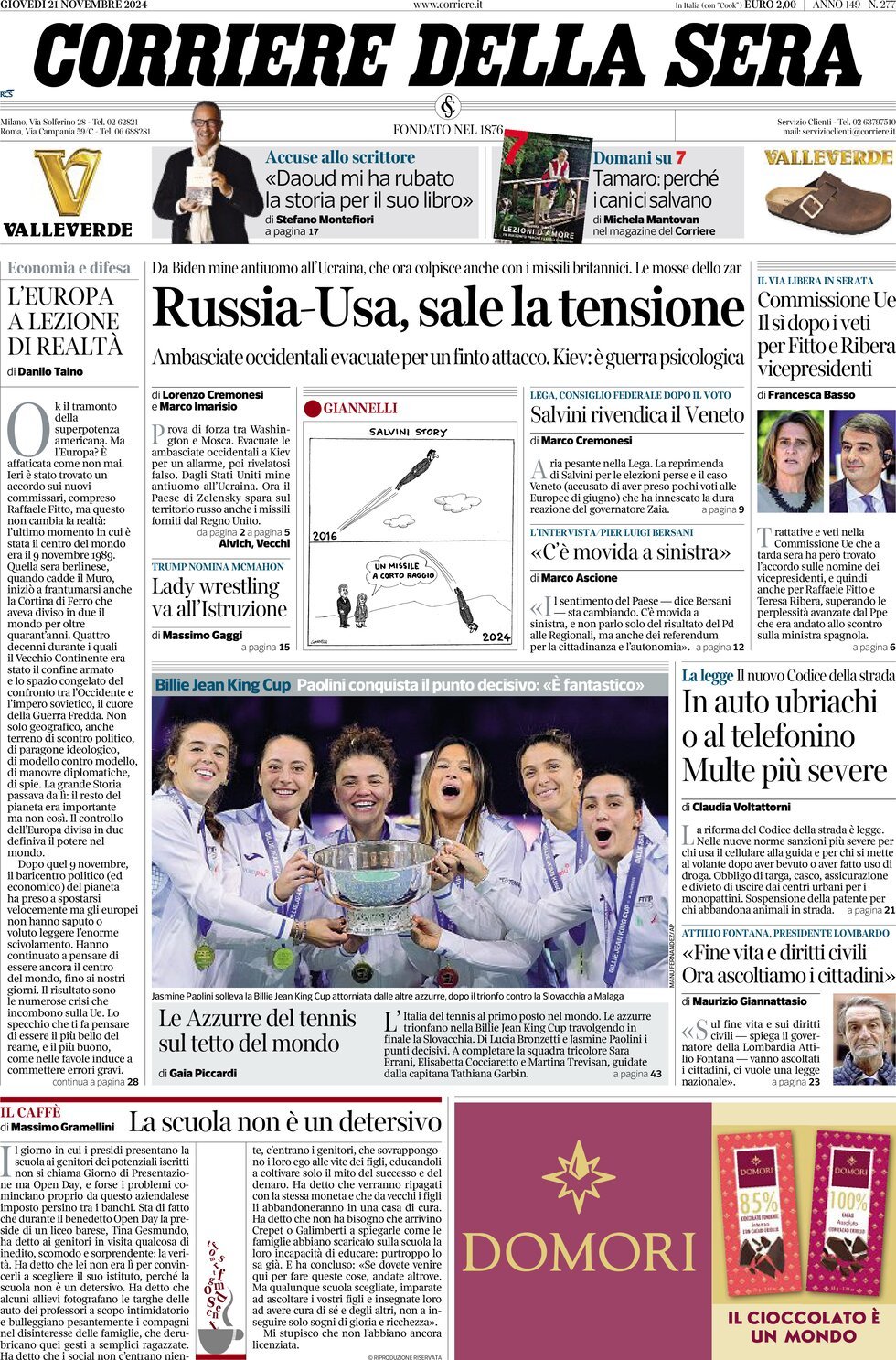 Corriere della Sera - Front Page - 11/21/2024