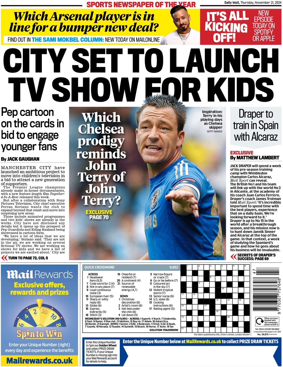 Daily Mail SPORT - Front Page - 11/21/2024