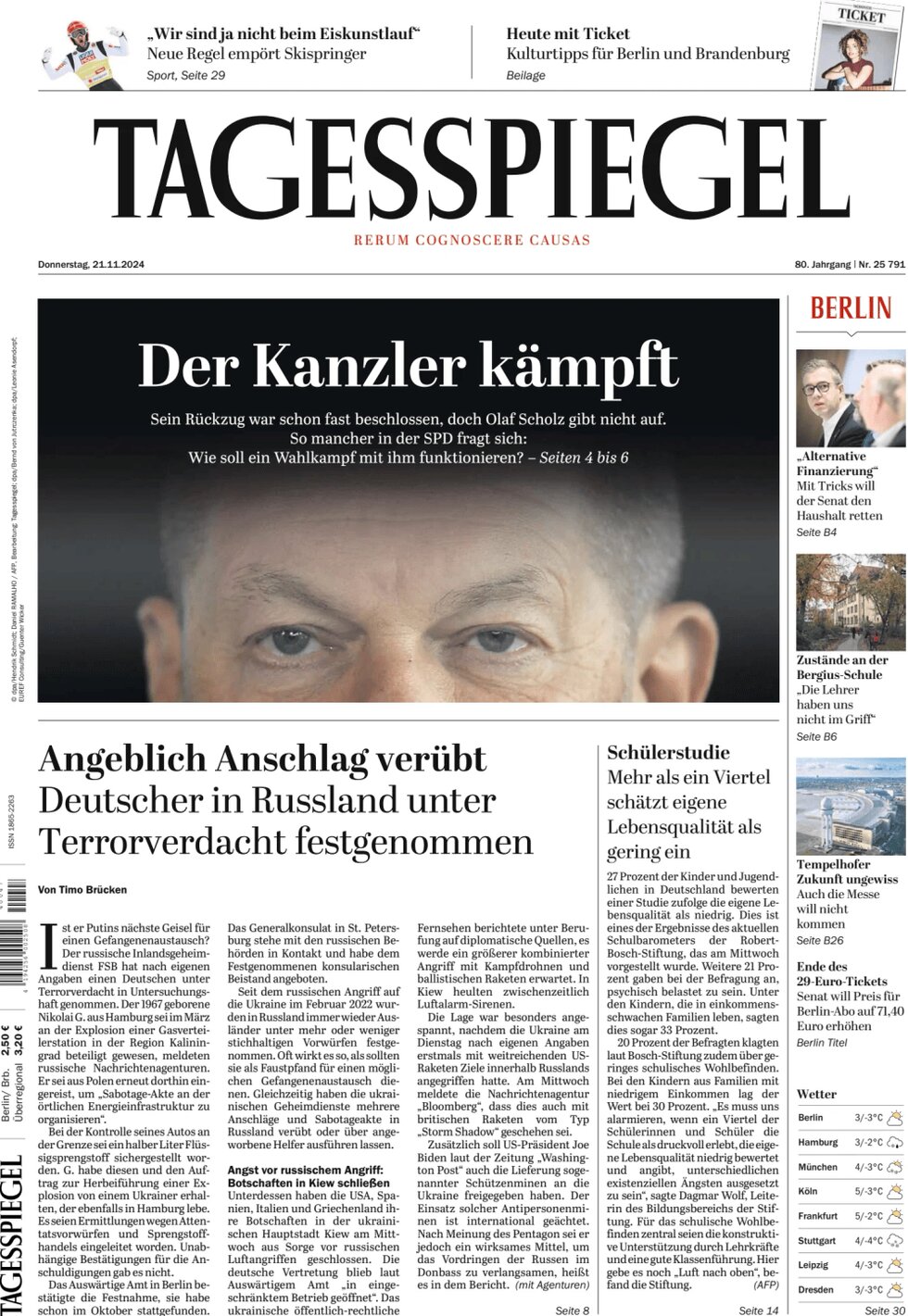 Der Tagesspiegel - Front Page - 11/21/2024