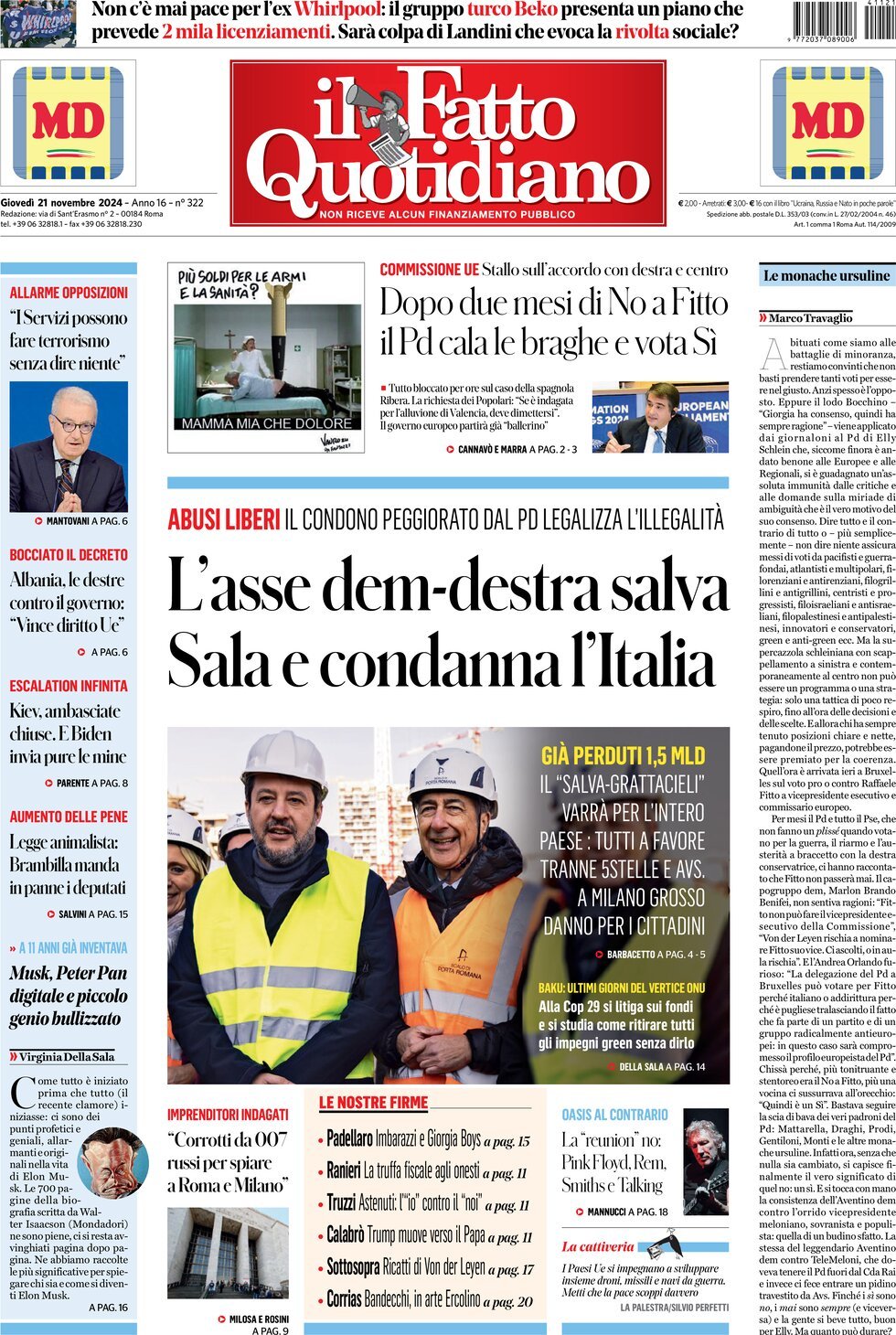 Il Fatto Quotidiano - Front Page - 11/21/2024