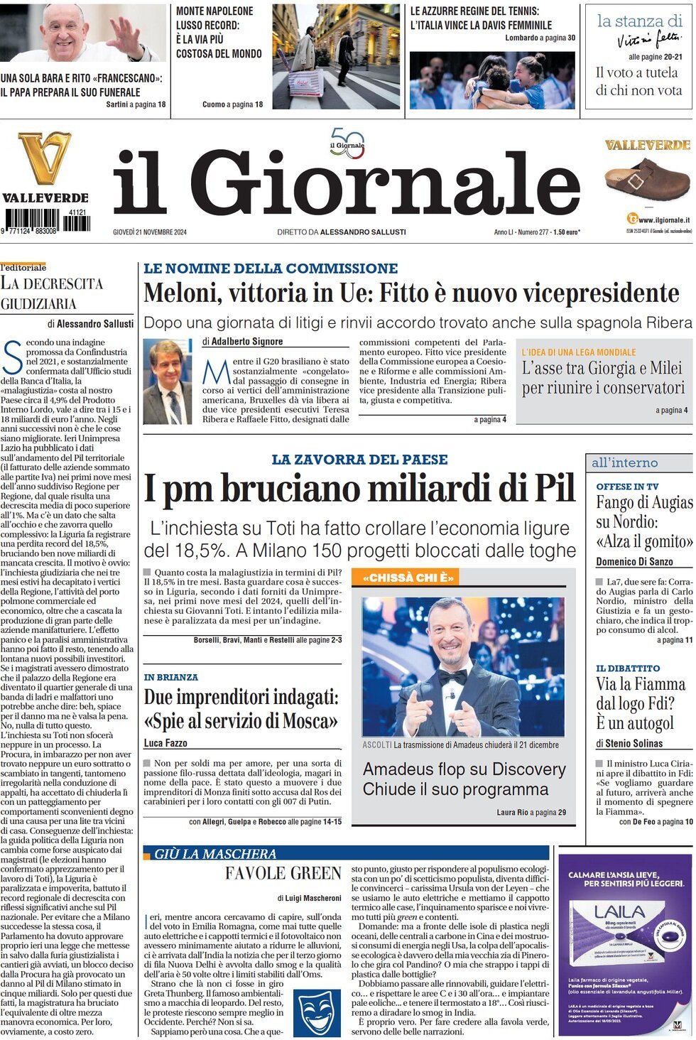 Il Giornale - Front Page - 11/21/2024