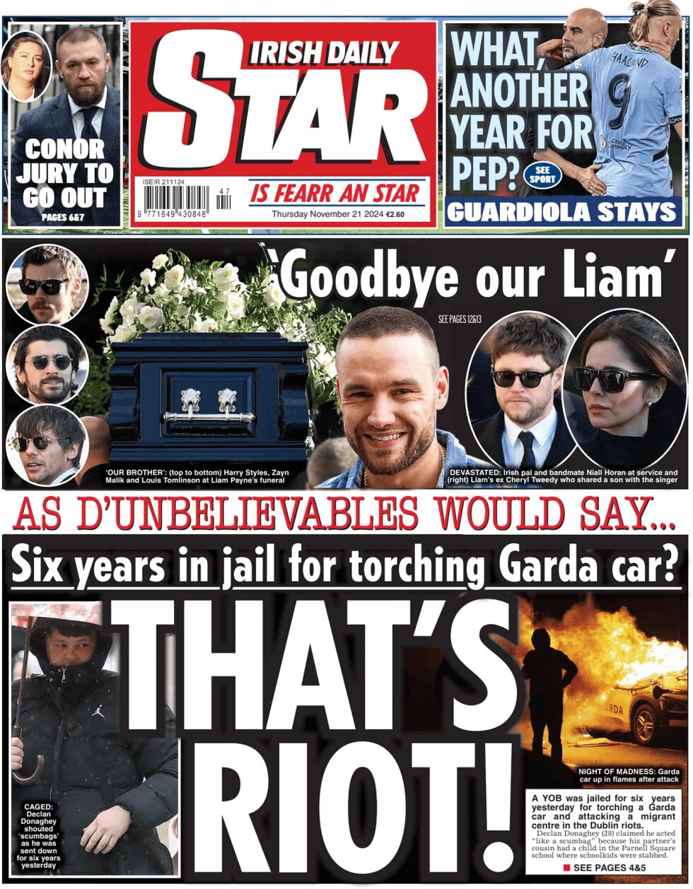 Irish Daily Star - Front Page - 11/21/2024