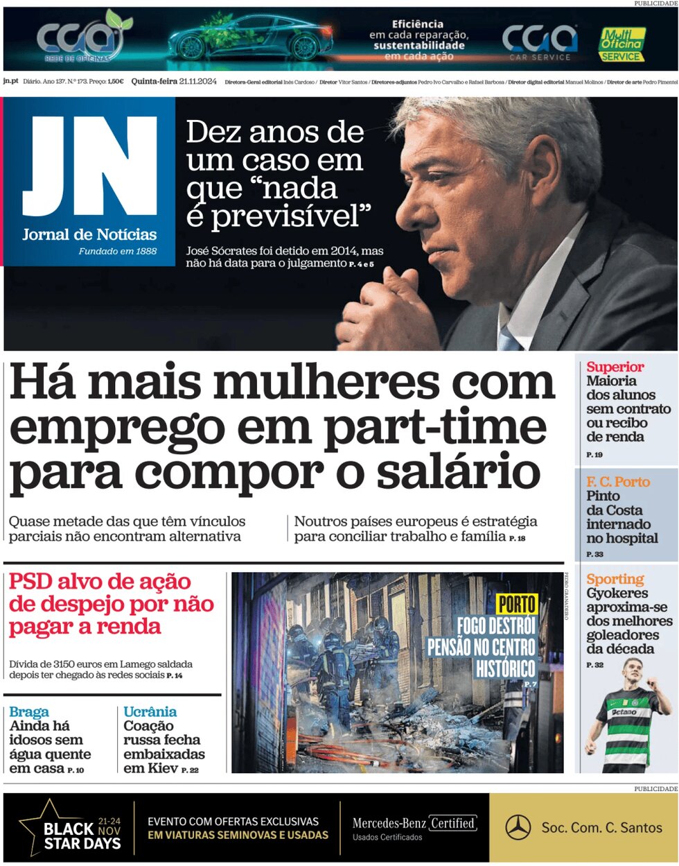 Jornal de Notícias - Front Page - 11/21/2024