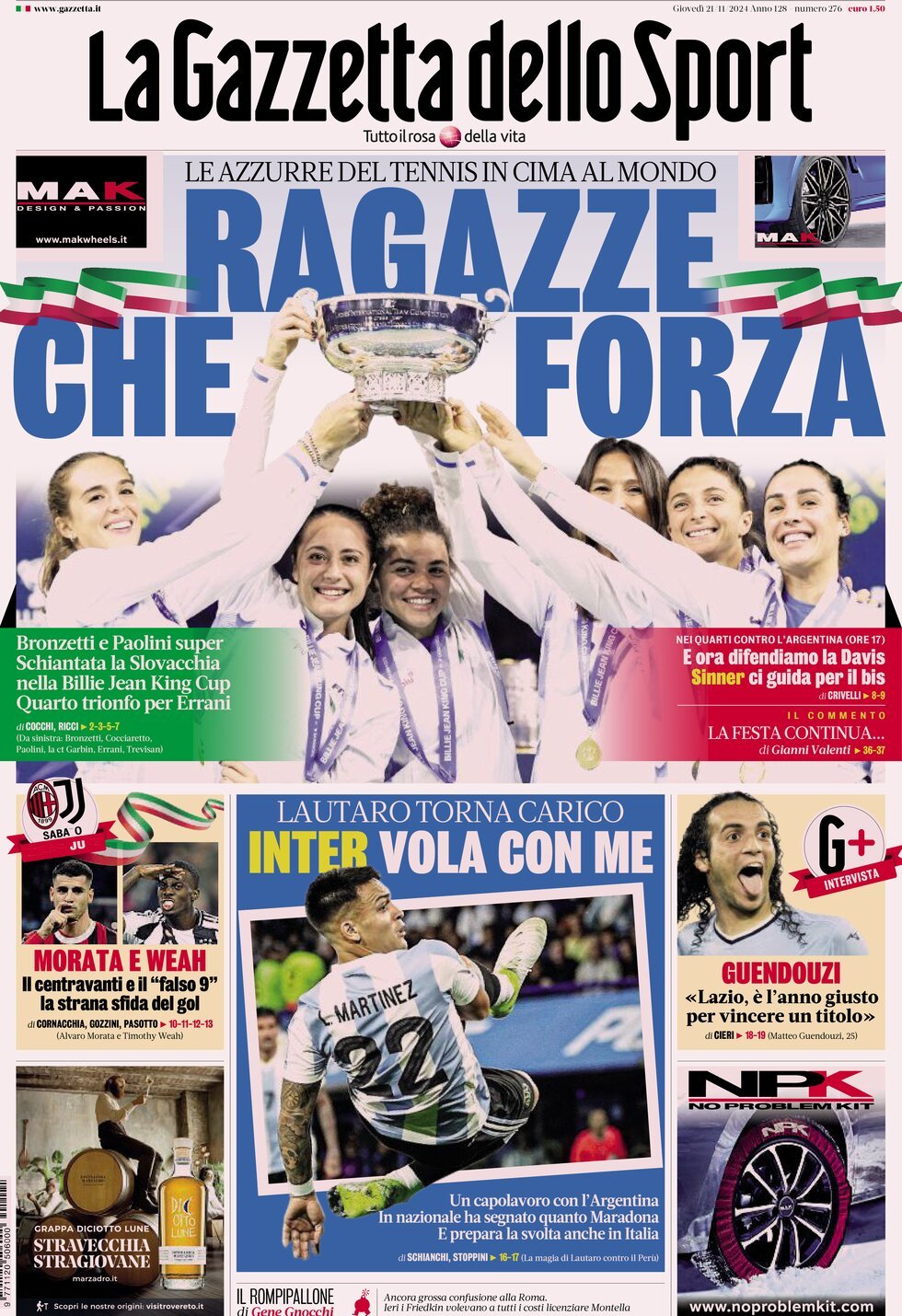 La Gazzetta dello Sport - Front Page - 11/21/2024