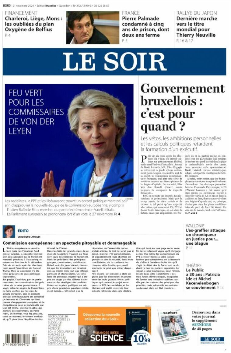 Le Soir - Front Page - 11/21/2024