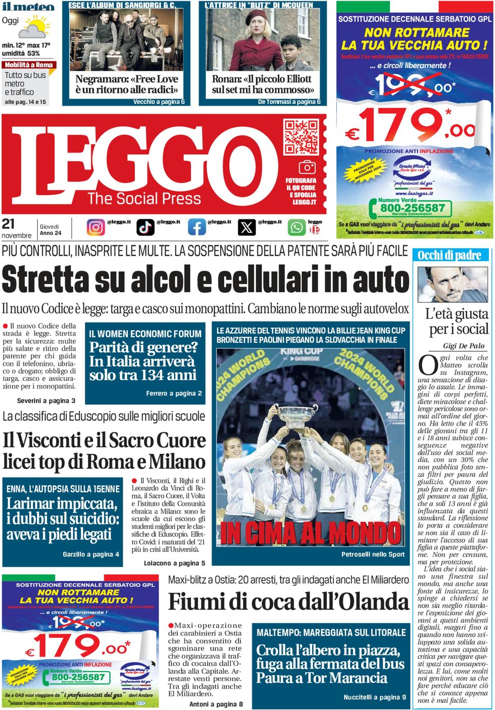 Leggo (Roma) - Front Page - 11/21/2024