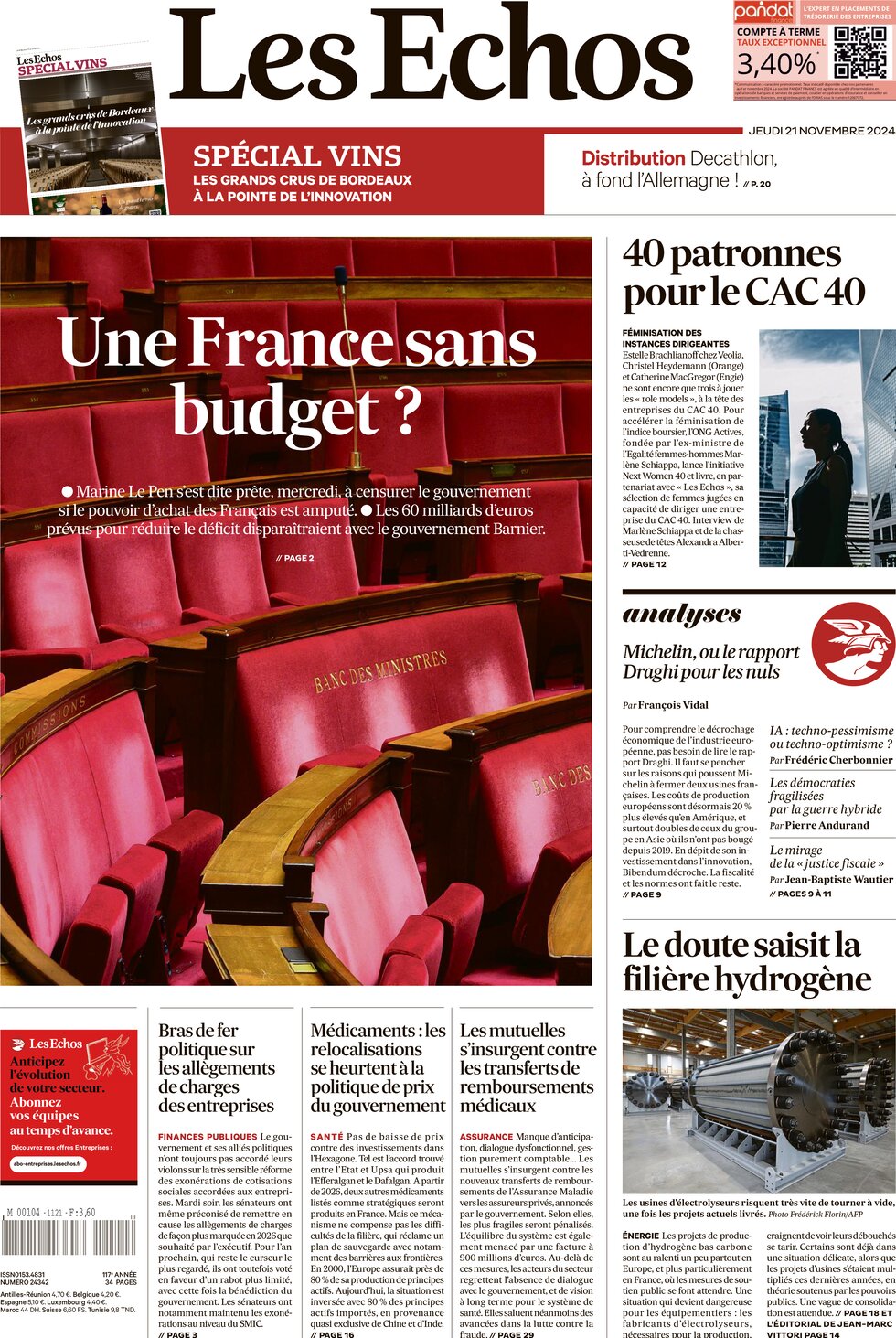 Les Échos - Front Page - 11/21/2024