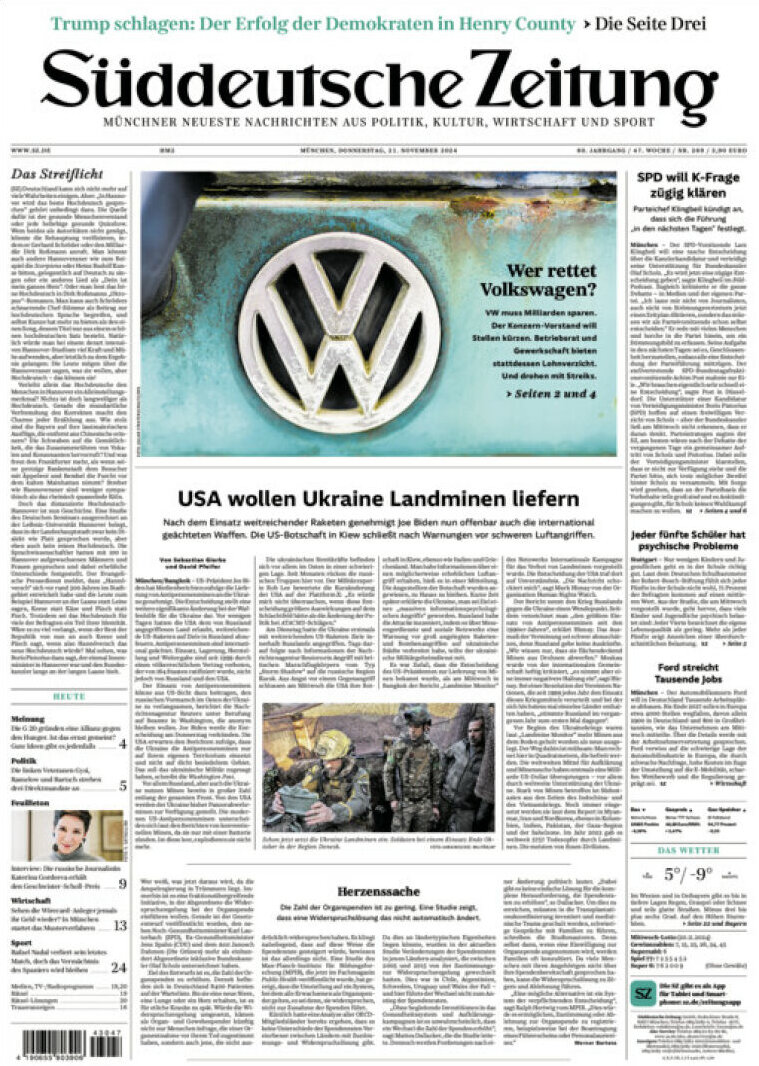 Süddeutsche Zeitung - Front Page - 11/21/2024