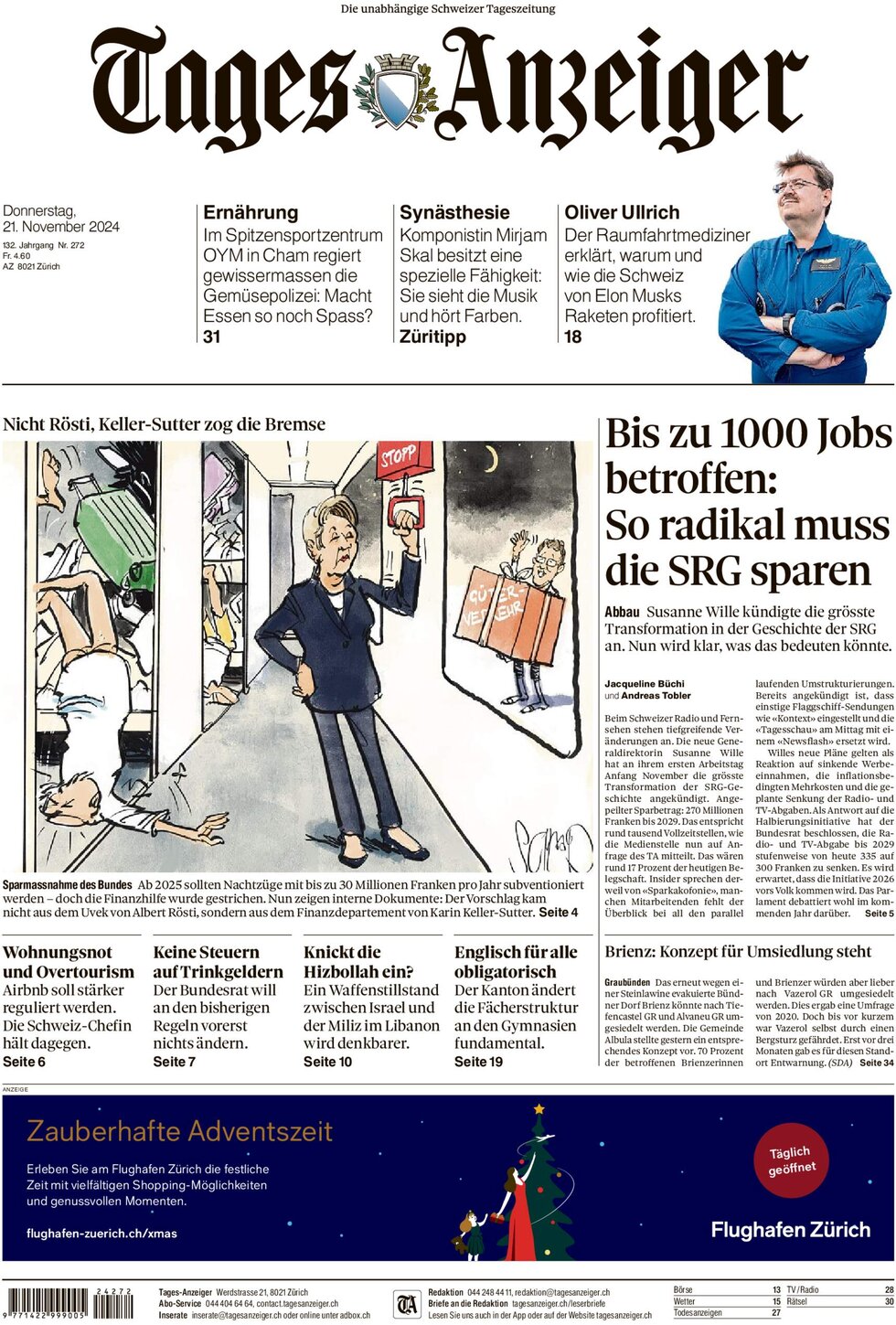 Tages-Anzeiger (Tagi TA) - Front Page - 11/21/2024