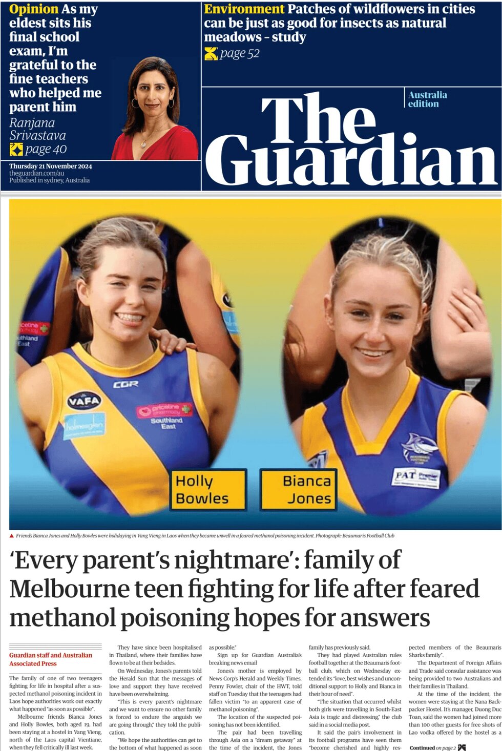 The Guardian Australia - Front Page - 11/21/2024