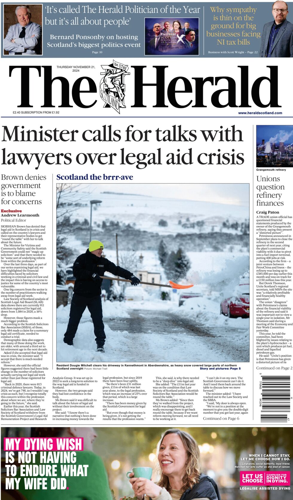 The Herald (Scotland) - Front Page - 11/21/2024