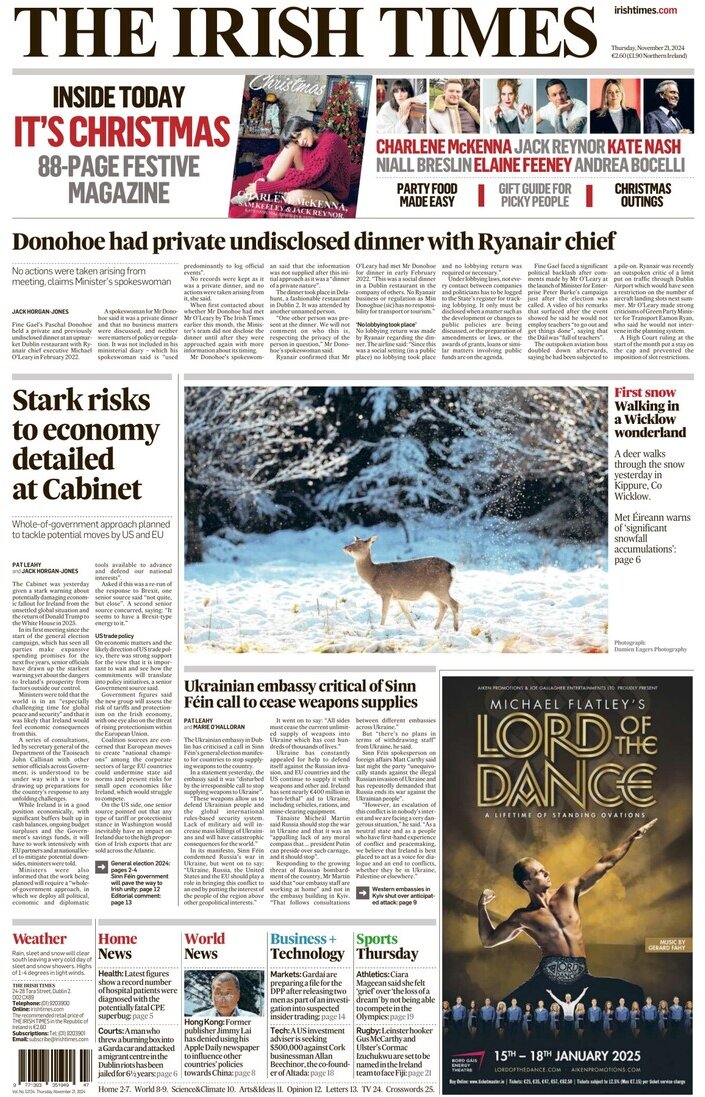 The Irish Times - Front Page - 11/21/2024