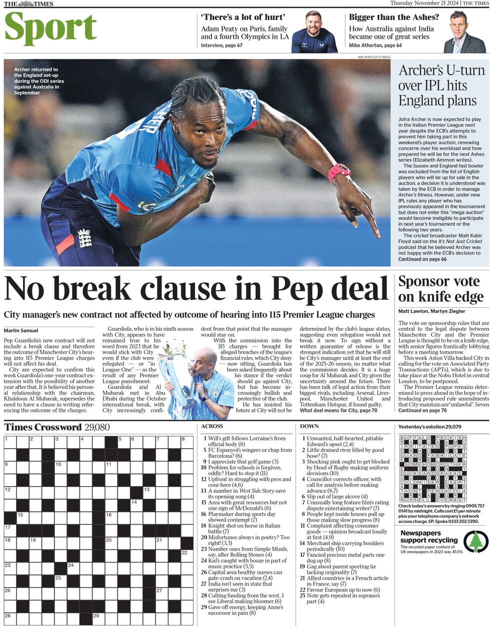 The Times SPORT - Front Page - 11/21/2024