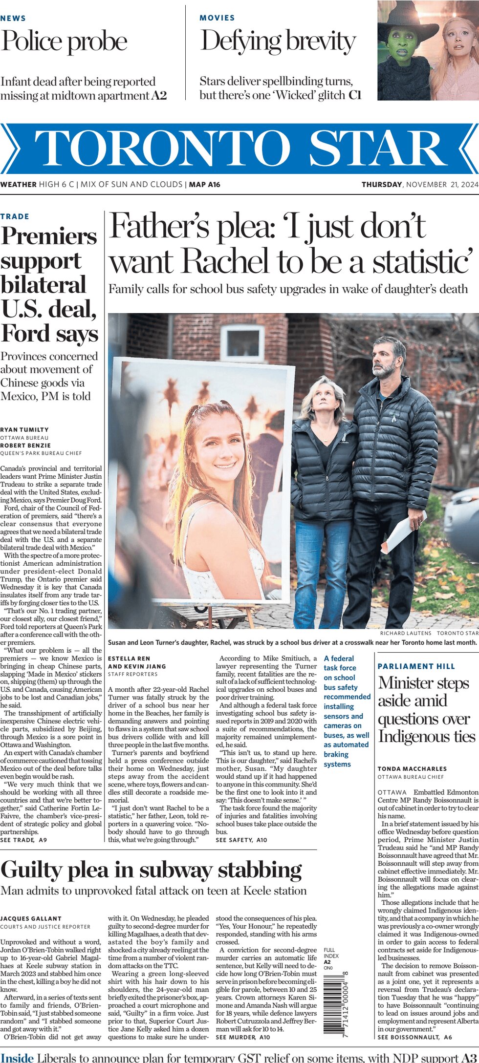 Toronto Star - Front Page - 11/21/2024