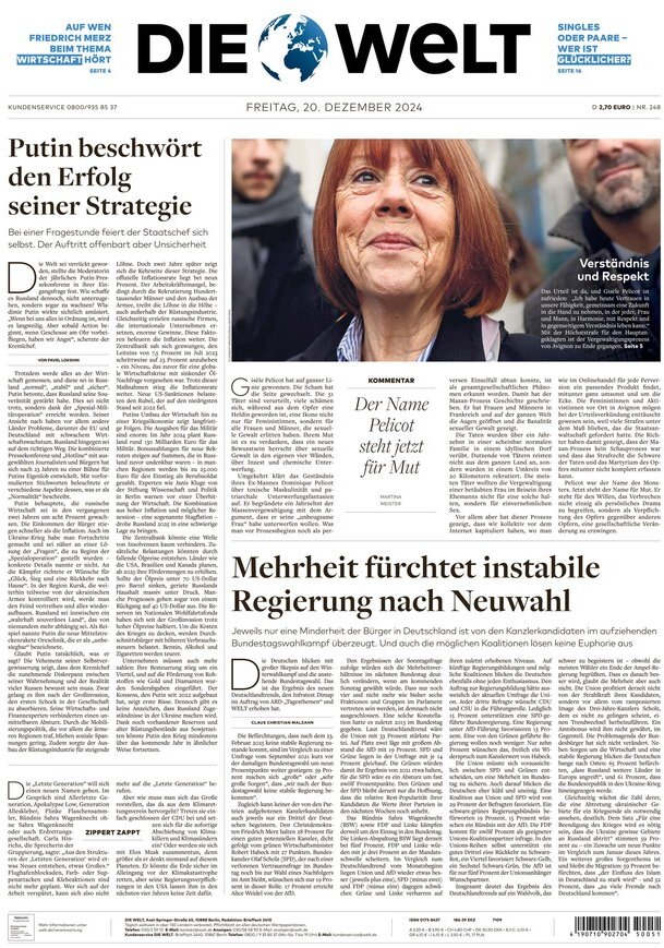 Die Welt - Front Page - 12/20/2024