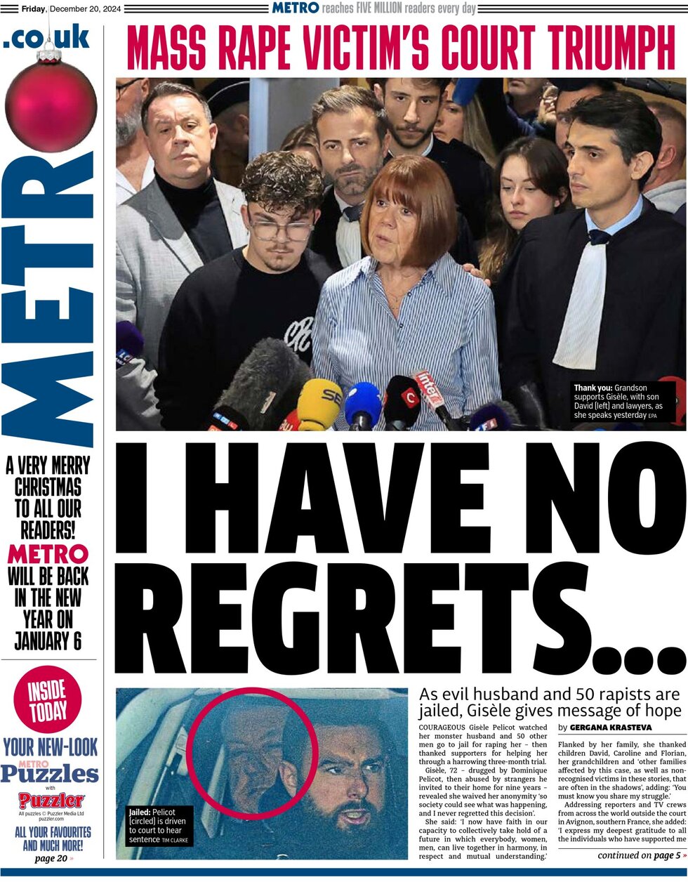 Metro UK - Front Page - 12/20/2024