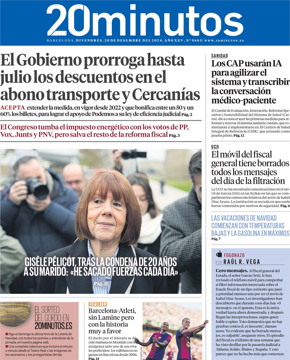 20 minutos (Barcelona) - Front Page - 12/20/2024