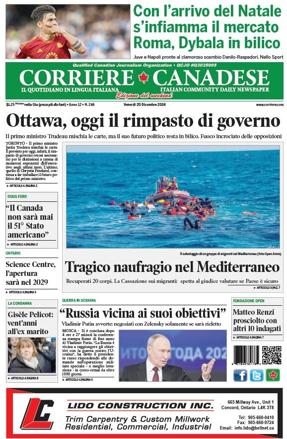 Corriere Canadese - Front Page - 12/20/2024