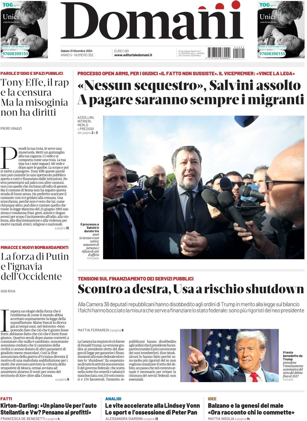 Domani - Front Page - 12/21/2024