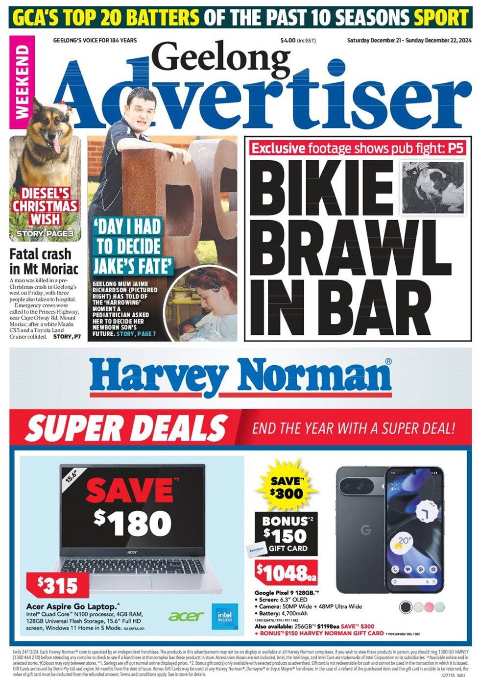 Geelong Advertiser - Front Page - 12/22/2024